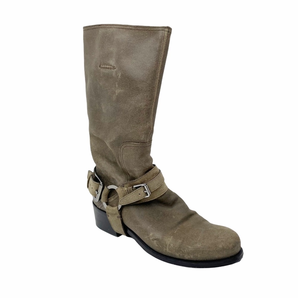 DIOR Strappy Brown Taupe Suede Leather Biker Short Boot 37.5 US 7.5 - Picture 2 of 10